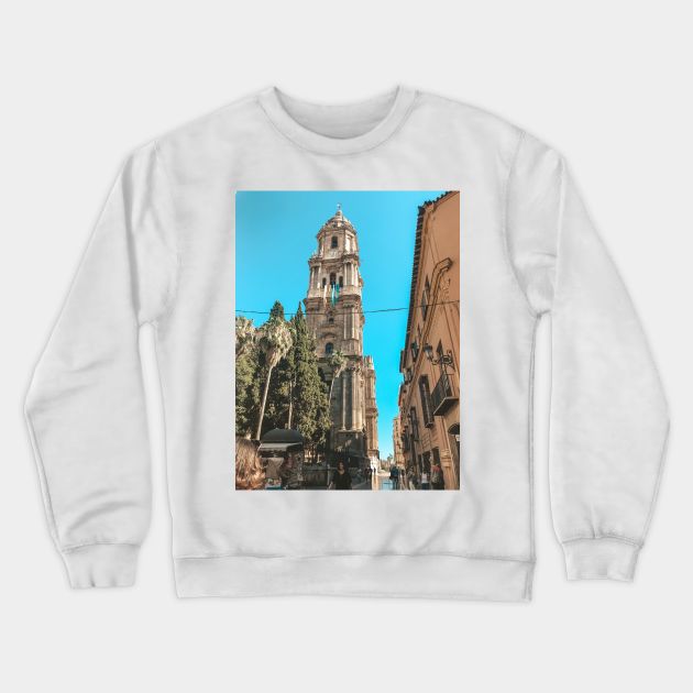 Malaga Church Tower and Palms Crewneck Sweatshirt by iadesigns